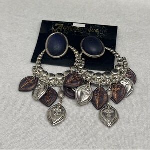 Vintage Silver and Dark Blue Leaf Earrings